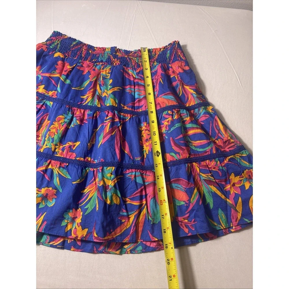 NWT J. Crew Tropical Floral Smocked Tiered Mini Skirt Crochet Trim Boho Medium